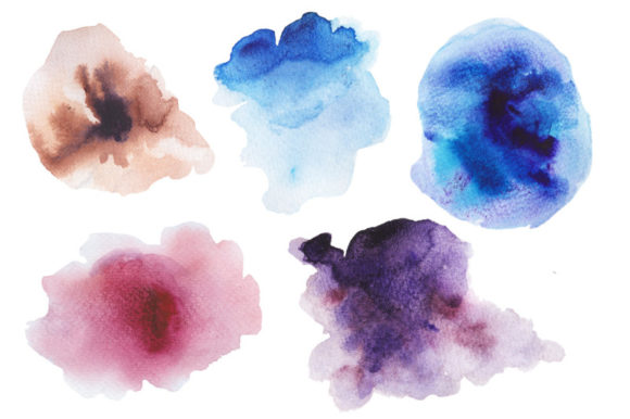 6 Watercolor Ombre Splashes Set: Decorative Elements