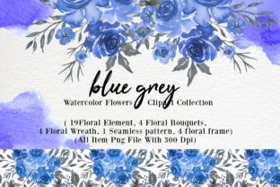 Blue Grey Watercolor Flower Clip-art Patterns Review