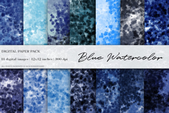 Blue Watercolor Ink Digital Papers & Textures