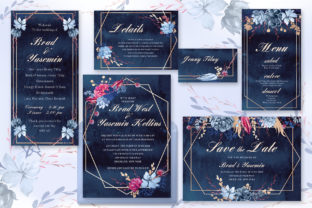 Navy Watercolor Wedding Invitations & Print Templates