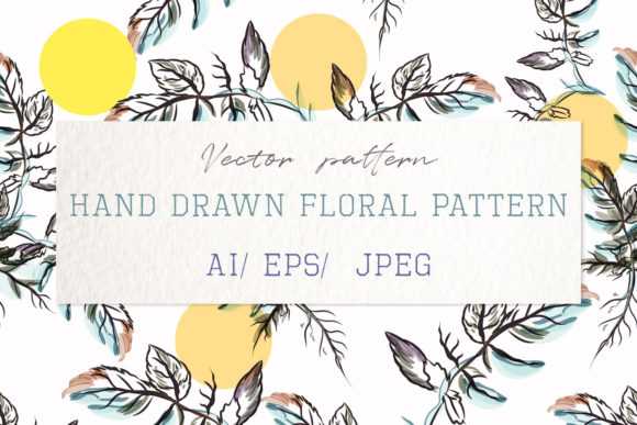 Pattern with Watercolor Leaves and Circl