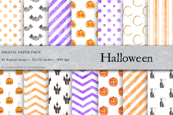 Watercolor Halloween Digital Papers & Patterns